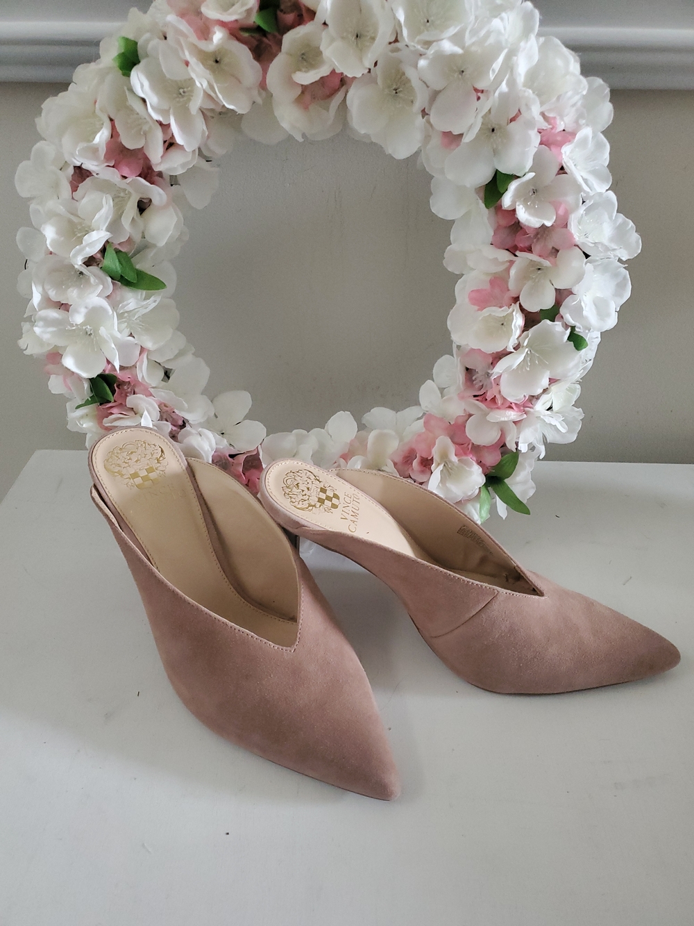Vince Camuto Dusty Pink Suede Pointed-Toe Mules